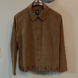Allison Daley faux suede jacket with an embroidered leaf design